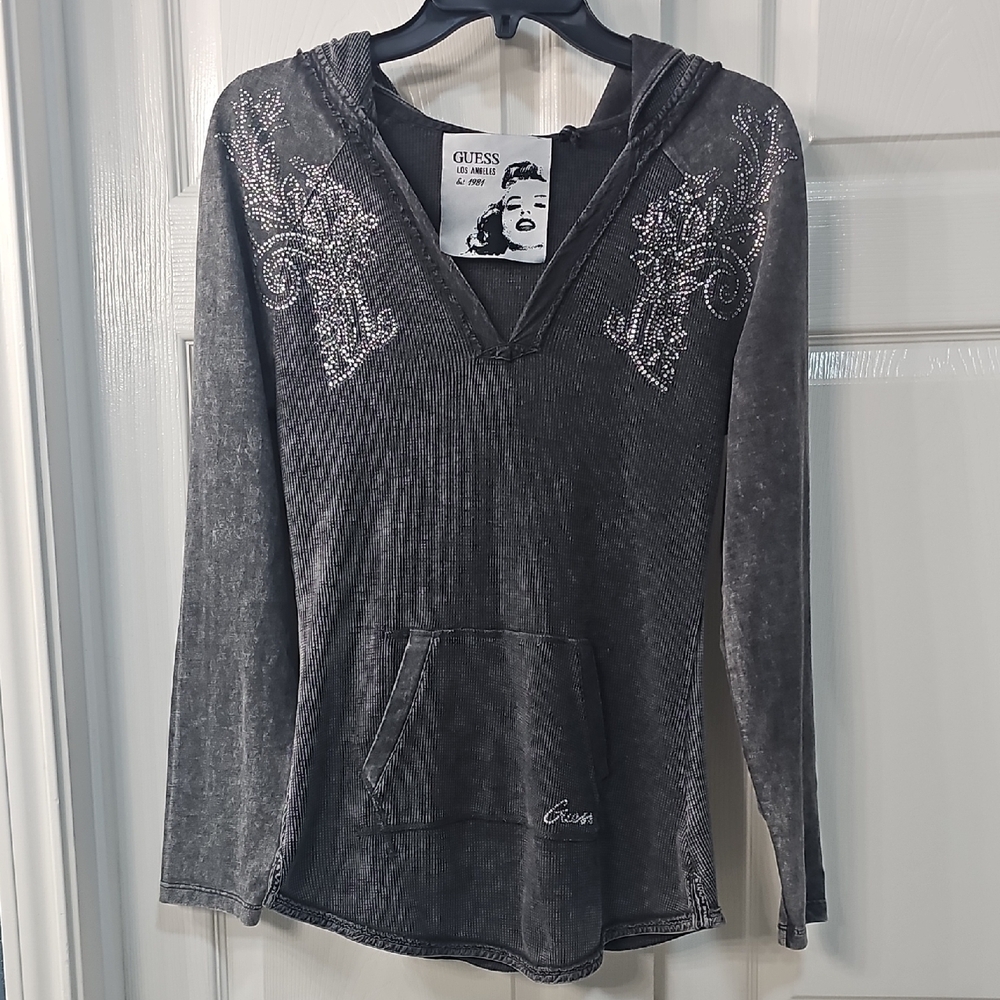 GUESS Los Angeles Marilyn Monroe Bling Grunge Glam Acid Wash Hoodie Large